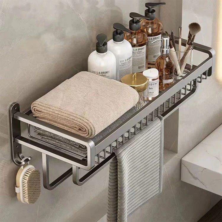 No-Drill Metal Bathroom Wall-Mounted Towel Rack