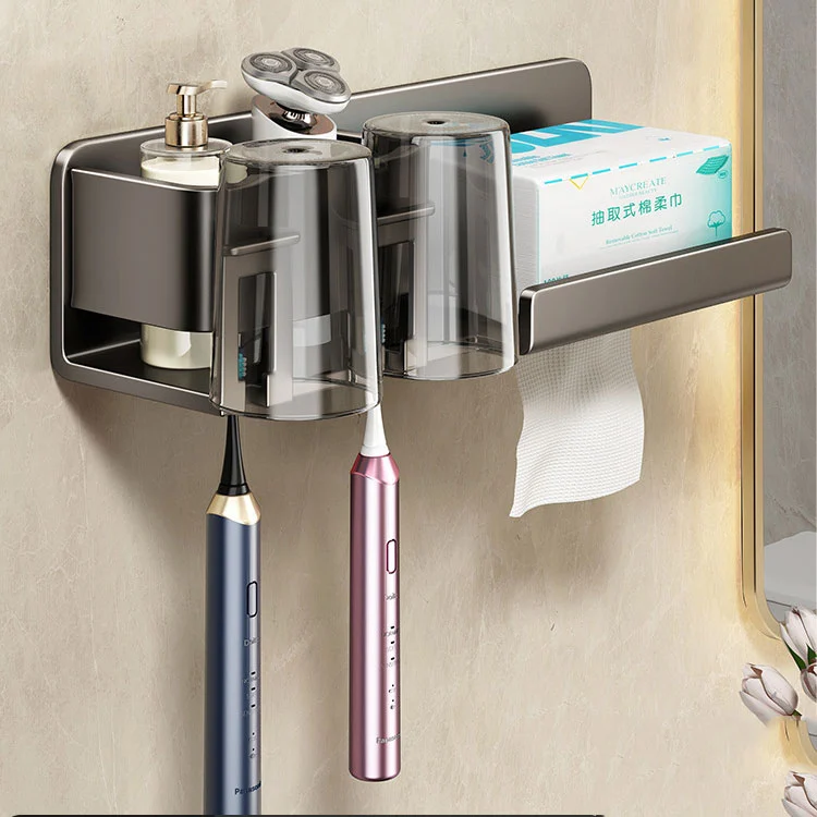 No-Drill Metal Wall-Mounted Toothbrush Holder