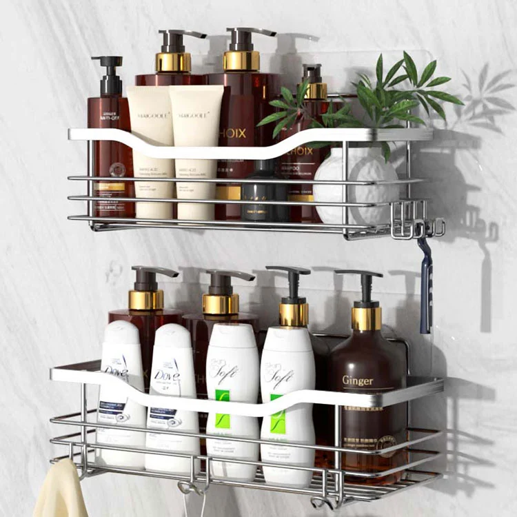 No-Drill Wall-Mounted Metal Shower Caddy